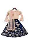 Buy_Fayon Kids_Blue Cotton, Silk, Net Sequins, Embroidery Lehenga Set _at_Aza_Fashions