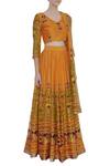 Surendri_Orange Chanderi V Neck Lehenga Set_Online_at_Aza_Fashions