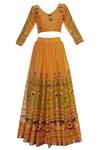 Buy_Surendri_Orange Chanderi V Neck Lehenga Set_Online_at_Aza_Fashions