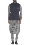 Qbik_Blue Kurta Set With Nehru Jacket_Online_at_Aza_Fashions