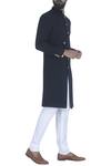 Qbik_Blue Sherwani With Kurta And Churidar_Online_at_Aza_Fashions