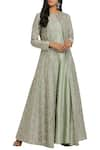 Buy_Silky Bindra_Green Anarkali Kurta With Printed Jacket_at_Aza_Fashions