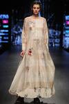 Buy_Prama By Pratima Pandey_Beige Round Maheshwari Chanderi Silk Dress _at_Aza_Fashions
