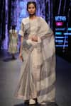 Buy_Prama By Pratima Pandey_Grey Maheshwari Silk Saree  _at_Aza_Fashions