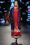 Buy_Prama By Pratima Pandey_Maroon Tissue, Pashmina Floral Embroidered Open Kurta With Jacket_at_Aza_Fashions