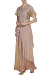 Buy_Eclat By Prerika Jalan_Pink V Neck Silk Chanderi Skirt Saree Set _at_Aza_Fashions