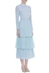 Ankita_Blue Layered Tie Up Neck Dress_Online_at_Aza_Fashions