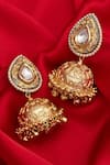 Buy_Zevar by Geeta_Gold Plated Kundan And Bead Jhumkas_Online_at_Aza_Fashions