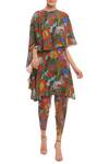 Buy_Masaba_Orange Printed Tunic Cape Set_at_Aza_Fashions