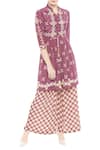 Buy_Soup by Sougat Paul_Maroon Printed Geometric Band Collar Kurta And Palazzo Set _at_Aza_Fashions