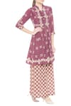 Soup by Sougat Paul_Maroon Printed Geometric Band Collar Kurta And Palazzo Set _Online_at_Aza_Fashions