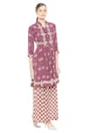 Buy_Soup by Sougat Paul_Maroon Printed Geometric Band Collar Kurta And Palazzo Set _Online_at_Aza_Fashions