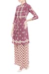 Shop_Soup by Sougat Paul_Maroon Printed Geometric Band Collar Kurta And Palazzo Set _Online_at_Aza_Fashions