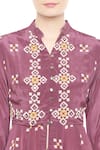 Soup by Sougat Paul_Maroon Printed Geometric Band Collar Kurta And Palazzo Set _at_Aza_Fashions