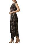 Tarun Tahiliani_Black Cowl Draped Printed Dress_Online_at_Aza_Fashions