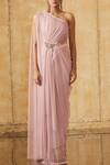 Buy_Tarun Tahiliani_Pink One Shoulder Draped Gown _at_Aza_Fashions