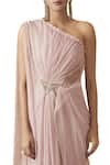 Shop_Tarun Tahiliani_Pink One Shoulder Draped Gown _Online_at_Aza_Fashions