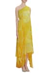 Vedika M_Yellow One Shoulder Cowl Draped Dress _Online_at_Aza_Fashions