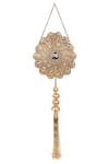 Buy_Puneet Gupta_Gold Stones Carved Tassel Detail Clutch _Online_at_Aza_Fashions