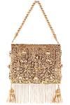 Shop_Puneet Gupta_Gold Laser Cut Tassel Detail Clutch_at_Aza_Fashions