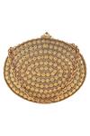 Shop Puneet Gupta Beige 3d Flower Embellished Oval Clutch at Aza Fashions Shop_Puneet Gupta_Beige 3d Flower Embellished Oval Clutch_at_Aza_Fashions