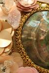 Shop_Puneet Gupta_Beige 3d Flower Embellished Oval Clutch_Online_at_Aza_Fashions