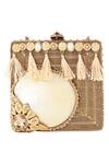 Buy Puneet Gupta Gold Sea Shell Box Shaped Tassel Detail Clutch at Aza Fashions Buy_Puneet Gupta_Gold Sea Shell Box Shaped Tassel Detail Clutch_at_Aza_Fashions