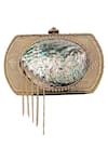 Buy_Puneet Gupta_Beige Metal Chain Detail Clutch _at_Aza_Fashions