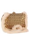 Shop_Puneet Gupta_Beige Metal Chain Detail Clutch _at_Aza_Fashions