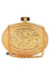 Shop_Puneet Gupta_Gold Stones Embellished Oval Clutch_at_Aza_Fashions