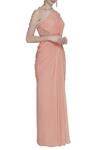 Buy_ARPAN VOHRA_Peach Georgette Halter Embellished Saree Gown For Women_at_Aza_Fashions