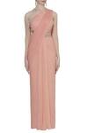 ARPAN VOHRA_Peach Georgette Halter Embellished Saree Gown For Women_Online_at_Aza_Fashions