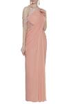 Buy_ARPAN VOHRA_Peach Georgette Halter Embellished Saree Gown For Women_Online_at_Aza_Fashions