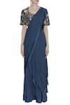 Buy_Nidhika Shekhar_Blue Round Pre-pleated Skirt Saree _Online_at_Aza_Fashions