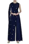 Buy_Nidhika Shekhar_Blue Round Jumpsuit With Embroidered Cape _at_Aza_Fashions