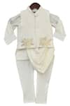 Buy_Fayon Kids_White Cotton Embroidery Kurta Set With Nehru Jacket _at_Aza_Fashions