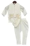 Shop_Fayon Kids_White Cotton Embroidery Kurta Set With Nehru Jacket _at_Aza_Fashions
