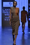 Buy_Nikhil Thampi_Brown Collared Bodysuit With Skirt  _at_Aza_Fashions