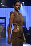 Shop_Nikhil Thampi_Brown Collared Bodysuit With Skirt  _at_Aza_Fashions