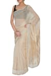 Buy_Mint N Oranges_Beige Pure Tissue Chanderi Saree_at_Aza_Fashions