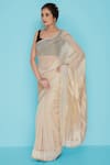 Buy_Mint N Oranges_Beige Pure Tissue Chanderi Saree_Online_at_Aza_Fashions