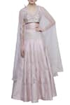 Buy_Neha Khullar_Pink Chanderi Silk Halter Neckline Cape Blouse With Lehenga _at_Aza_Fashions