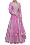 Buy_Neha Khullar_Pink Chanderi Silk Mandarin Collar Kurta Lehenga Set _at_Aza_Fashions