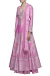 Neha Khullar_Pink Chanderi Silk Mandarin Collar Kurta Lehenga Set _Online_at_Aza_Fashions