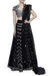 Buy_Neha Khullar_Black Chanderi Silk V Neck Embroidered Lehenga Set _at_Aza_Fashions