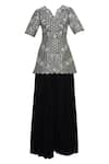 Buy_Neha Khullar_Black Chinon Split Neck Chanderi Silk Kurta Palazzo Set  _Online_at_Aza_Fashions