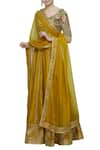 Buy_Neha Khullar_Yellow Raw Silk Leaf Neck Embroidered Lehenga Set  _at_Aza_Fashions