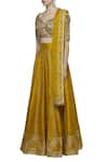 Shop_Neha Khullar_Yellow Raw Silk Leaf Neck Embroidered Lehenga Set  _Online_at_Aza_Fashions