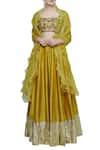 Buy_Neha Khullar_Yellow Raw Silk Square Neckline Embroidered Lehenga Set  _at_Aza_Fashions