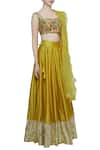 Neha Khullar_Yellow Raw Silk Square Neckline Embroidered Lehenga Set  _Online_at_Aza_Fashions